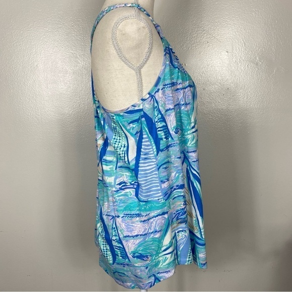 Lilly Pulitzer Aleida Tank Tunic Top Light blue Verbena Aboat Time sailboats - Picture 10 of 16
